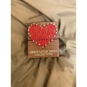 Wooden Red Heart "Crazy Little Thing Called Love" String Art